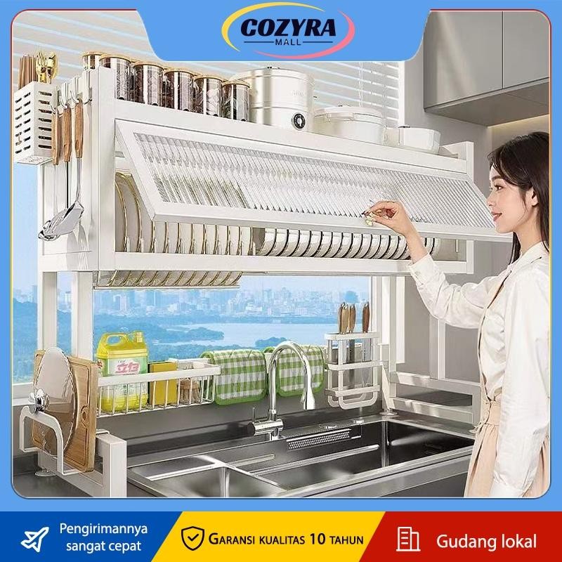 Rak Piring Tertutup 65/75/85/95/105 Cm Rak Piring Wastafel Dengan Penutup Rak Dapur Stainless Steel 