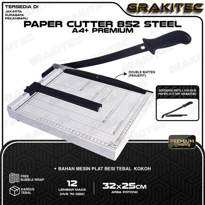 

Grakitec Paper Cutter A4 ( Alat Potong / Mesin Pemotong Kertas Hvs, Sticker, Dos, Pvc Card, Yellow Board, Art Paper, Vinyl. Bontax Camel, Kertas Original Dan Terpercaya