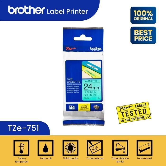 

Brother Label Tape Tze-751 24Mm X 8M Black On Green Tze 751 Original Dan Terpercaya