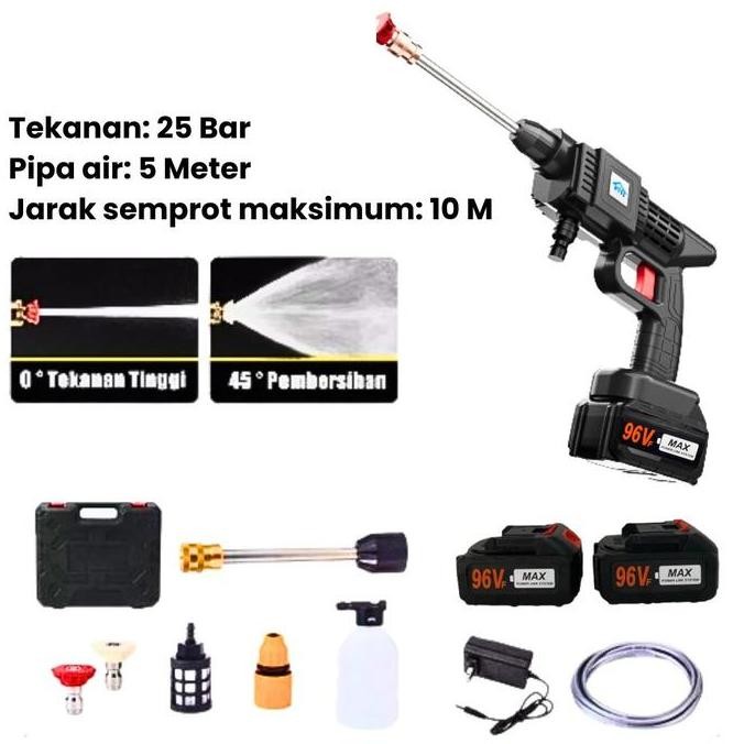 terbaru jet cleaner baterai 96vf portable - alat steam mobil motor power sprayer