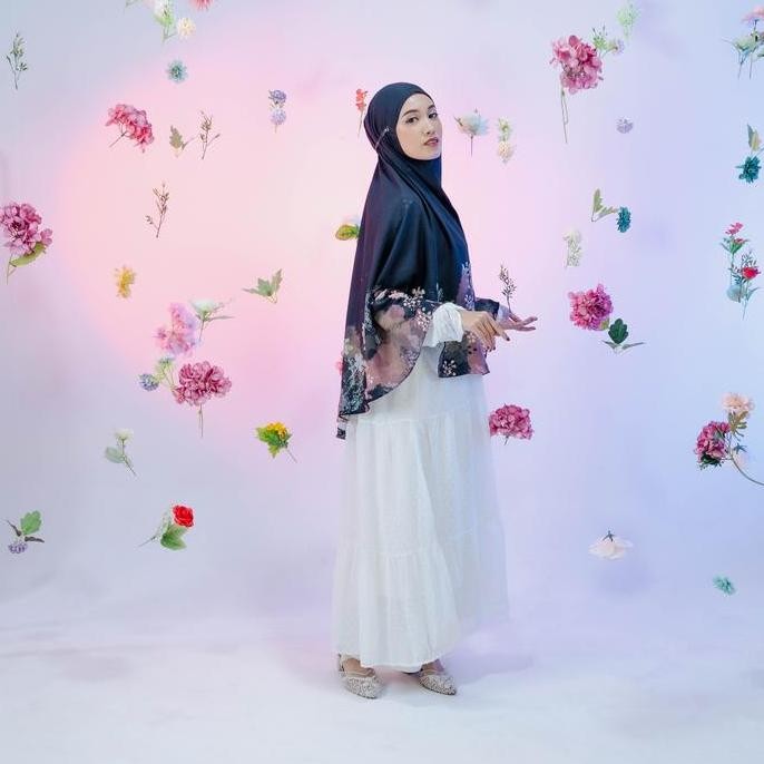VESELKA TAFNA BERGO SYARI HIJAB PRINTING INSTANT KHIMAR MOTIF BUNGA SYARI JILBAB KERUDUNG PRAKTIS