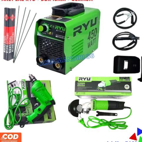 Terlaris Paket Ryu Mesin Las + Mesin Gerinda + Mesin Bor 10Mm + Kawat Las / Travo Las Listrik / Mesi