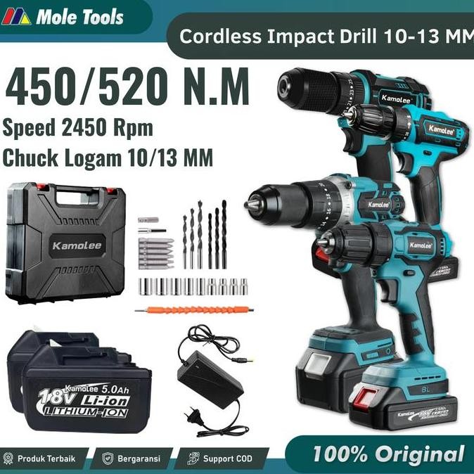 SALE BOR BATERAI KAMOLEE 13MM | CORDLESS IMPACT DRILL TORSI 520NM,BOR LISTRIK KAMOLEE,13MM,IMPACT DR