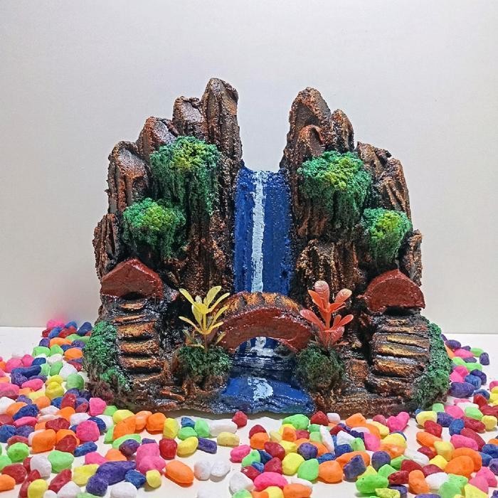 AL hiasan aquarium tebing aquarium thema air terjun jembatan