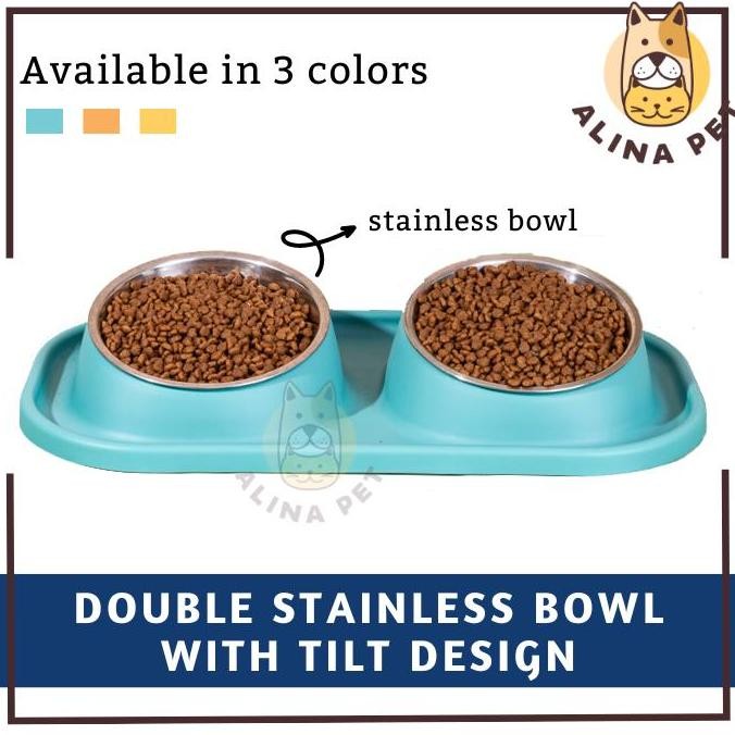 Tempat Makan Anjing Anti Semut 15 Tilt Tempat Makan Kucing Double Stainless Bowl Tempat Makan Anjing