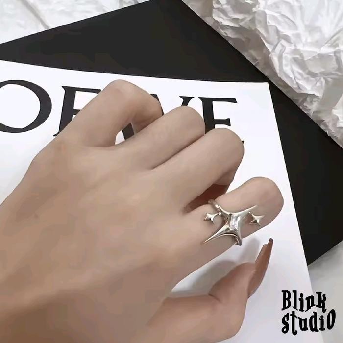 Tgs Finn - Ring Cincin 1 Set / 3 Pcs Titanium Silver Model Cross Bintang Aesthetic Y2K Untuk Pria Wa