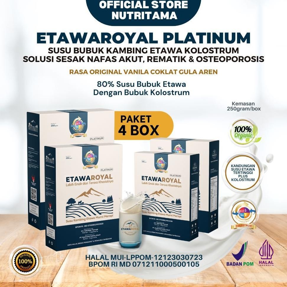 

NO_MORE Paket 4box ETAWAROYAL Perubahan merk Etawaplus Platinum Asli | Susu Etawa Kolostrum | Susu Kambing | Susu Kambing Etawa | Etawaku Platinum | Susu Bubuk Etawa Premium