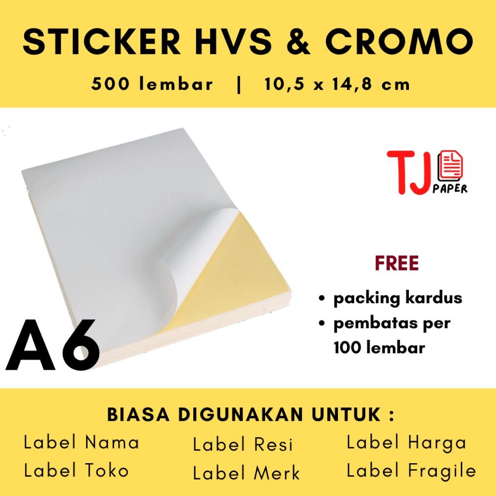 

(500 Lembar) Sticker HVS / Cromo - A6 - Lintec (Sticker Doff / Resi / Print Resi / Sticker Glossy) Nugi