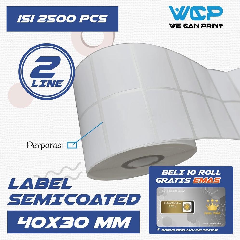 

Label Barcode 40 x 30 (2 LINE) Kertas Sticker Label Semicoated 40x30 mm isi 2500 pcs Nugi