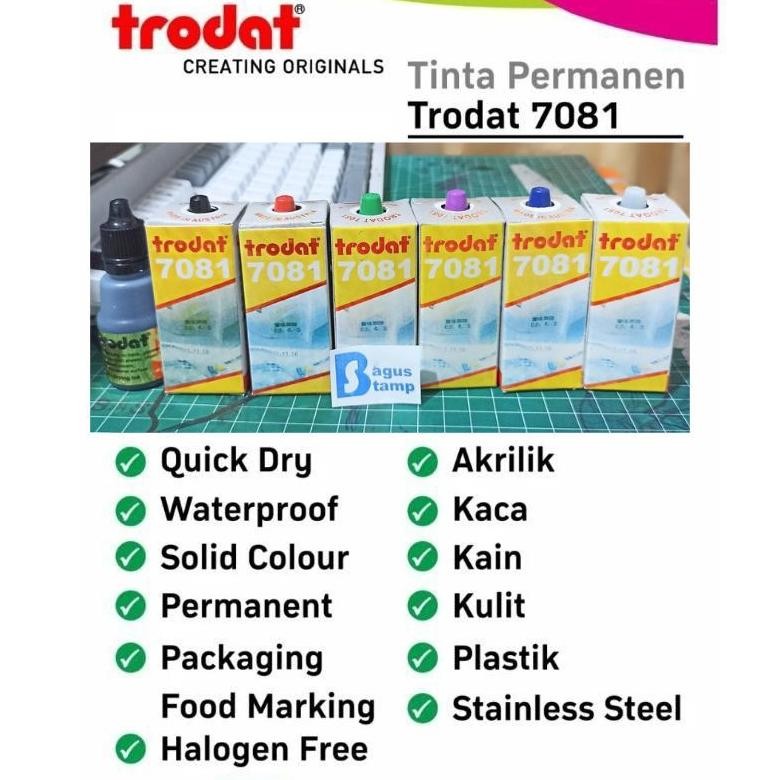 

Tinta untuk plastik kaca keramik PERMANEN / Premium / Tahan Air TRODAT 7081 [25ml] Nugi