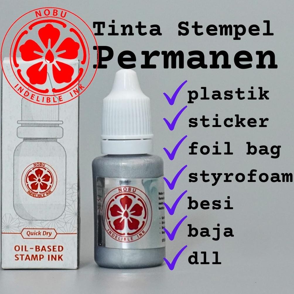 

Nobu Ink - Tinta Stempel Permanen Warna Silver, Perak, Gold, Emas Nugi