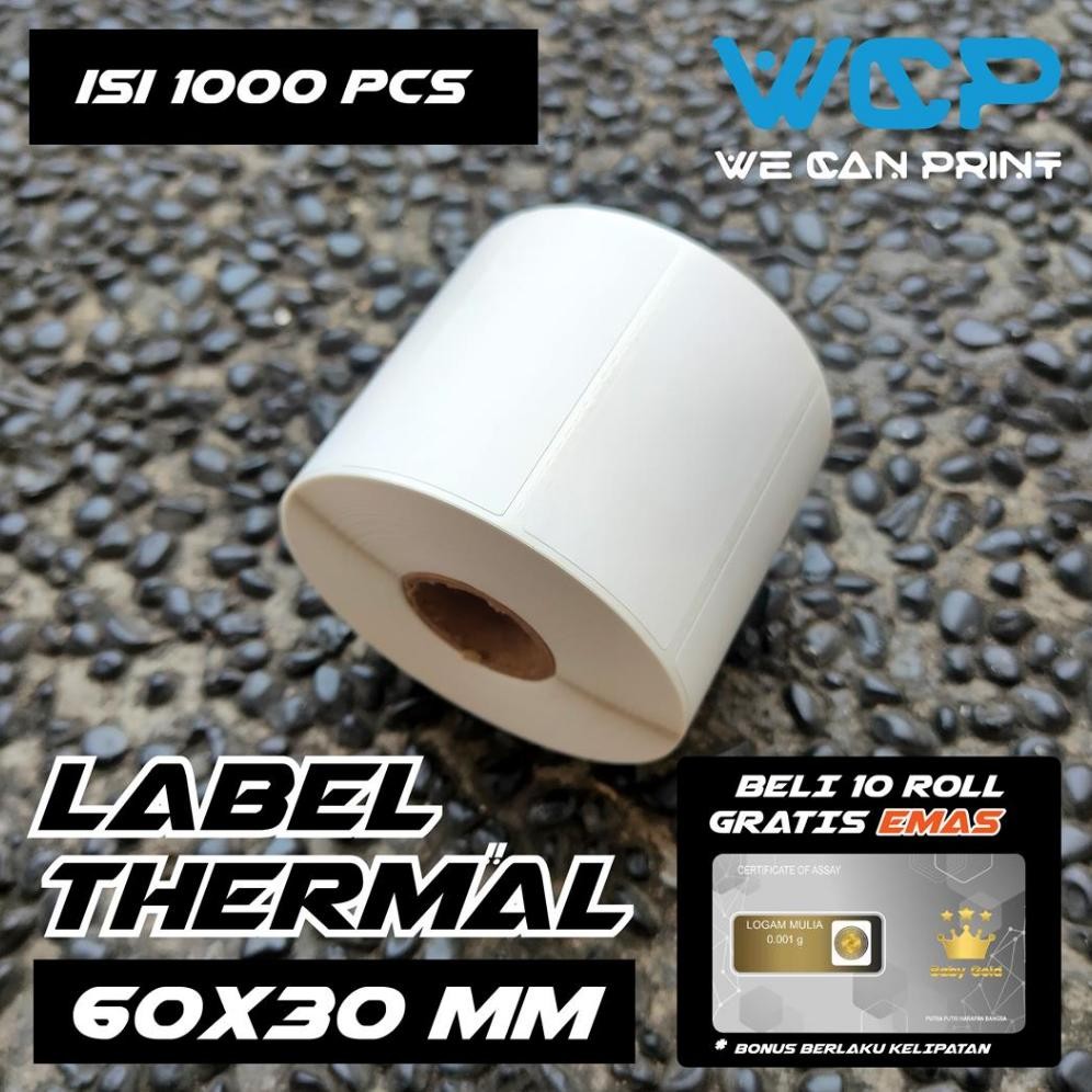 

Stiker Label Thermal 60x30 Kertas Sticker Barcode 60 x 30 mm isi 1000 pcs Nugi