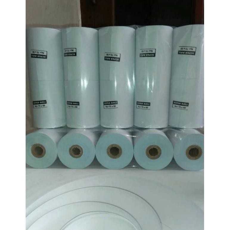 

Kertas kasir 2ply putih biru ukuran 75x60mm paket 10 Roll Nugi