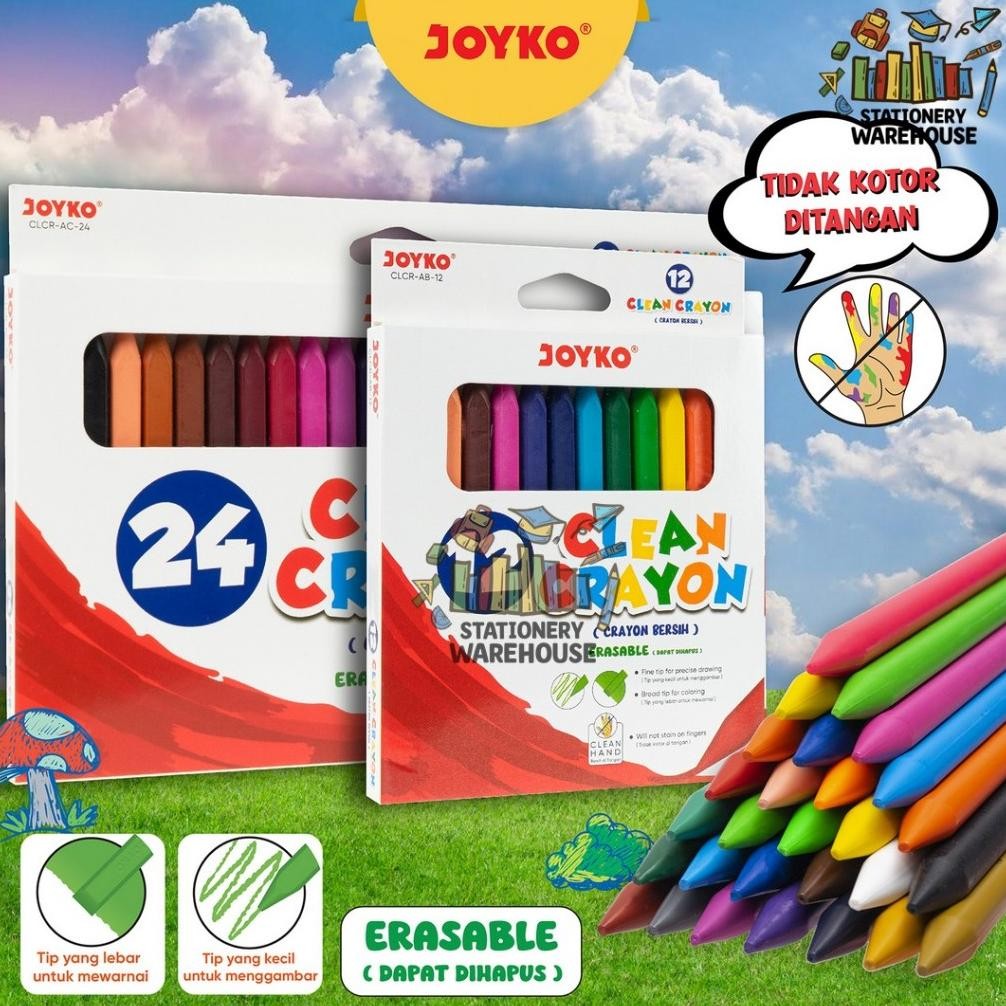 

Krayon Bersih Clean Crayon Erasable Joyko 12 dan 24 Warna CLCR-AB-12 CLCR-AC-24 Nugi