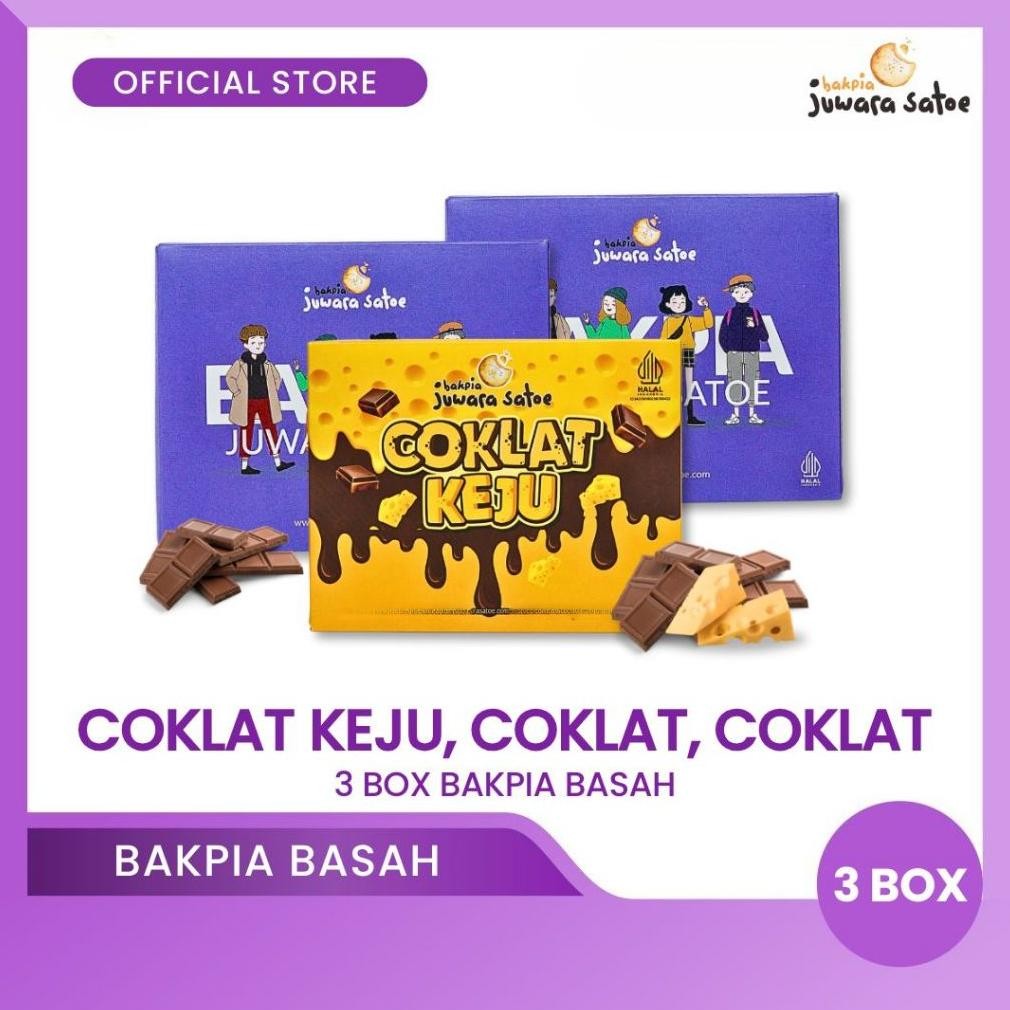 

NO_MORE BAKPIA JUWARA SATOE [ 3 Box ] Paket Bakpia Basah (Coklat Keju, 2 Coklat) - Oleh Oleh Khas Jogja
