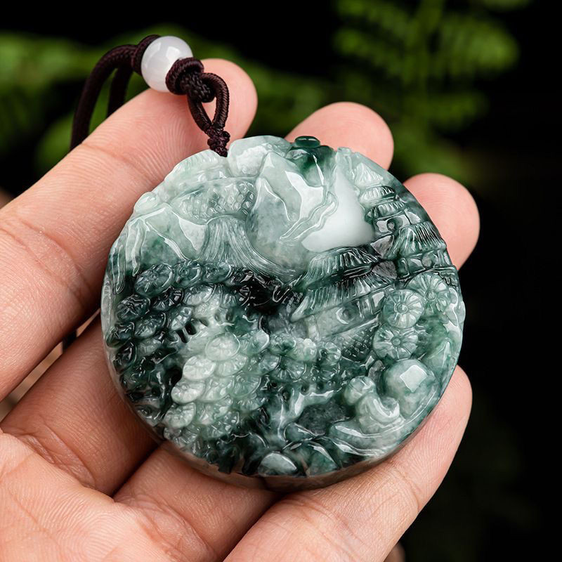 a Kalung Gantung Lanskap Bunga Mengapung Jade Gantung Lanskap Jade Es