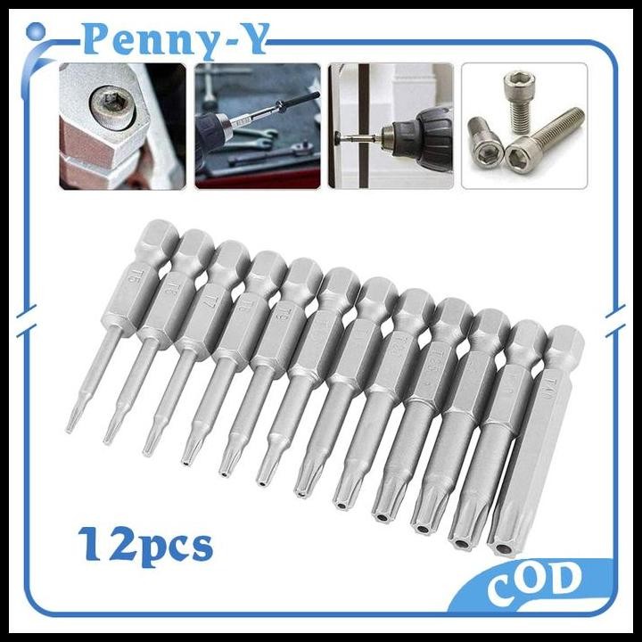 12PCS Mata Obeng Torx/Mata Obeng Bintang/Torx Screwdriver Bits T5-T40