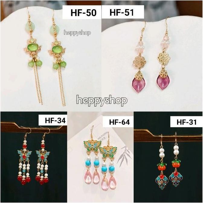 }}}}}}] Anting Imlek Hanfu Cina, Chinese New Year Earings Merah Fu