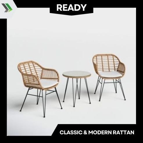 KURSI TERAS KAFE ROTAN MINIMALIS SET BANTAL DUDUKAN / KURSI MAKAN BAR ROTAN SINTETIS HIGH QUALITY Nu