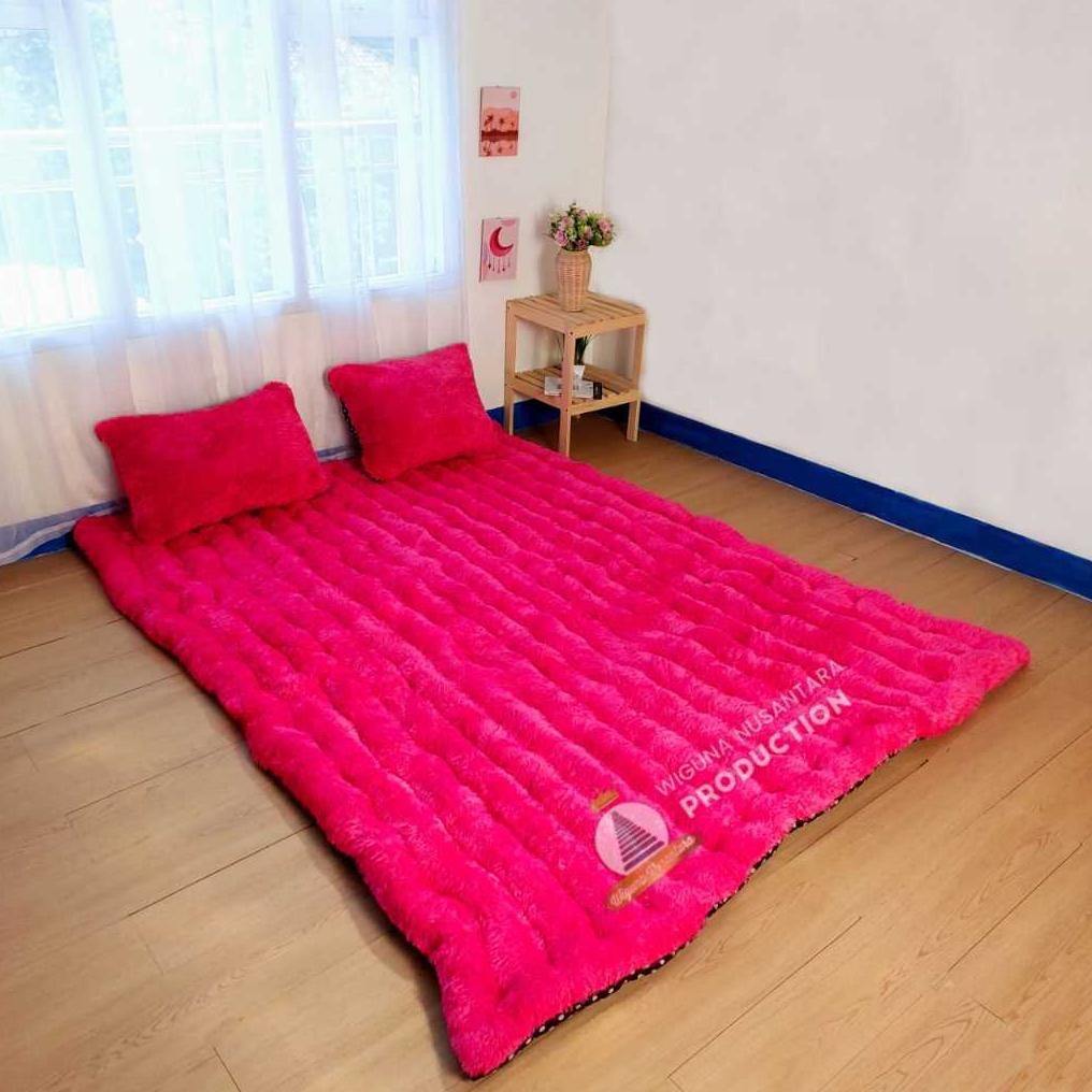 KASURKU Kasur Gender Bulu Rasfur 200 x 200 x 10 cm Plus 2 Bantal Muat 3 Orang Kasur Lantai Bulu AST 