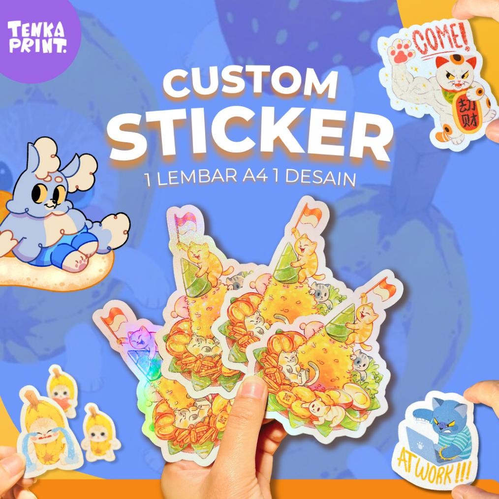 

(PER A4) 1 Desain - Custom Stiker DIECUT Glitter/Hologram/Doff Nugi