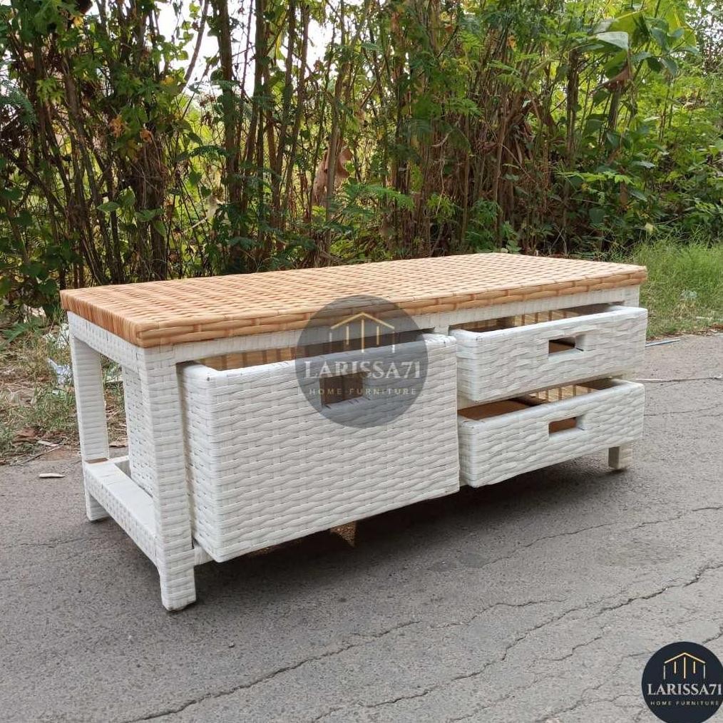 Meja TV Minimalis Rotan Sintetis Lemari Plastik Rotan Sintetis Murah Nugi