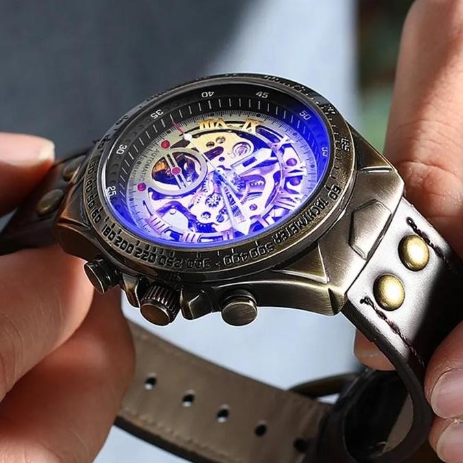 Jam Tangan Otomatis Pria Tanpa Baterai Binbond A275 Watches Kulit Elegan Kaca