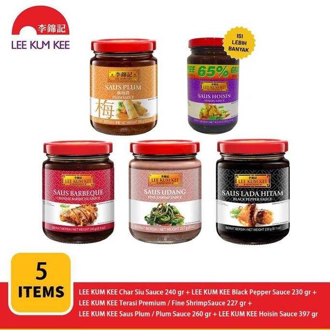 

Promo Paket LEE KUM KEE Saus: Char Siu 240gr + Black Pepper 230gr + Shrimp Sauce 227gr + Plum Sauce 260gr + Hoisin 397gr