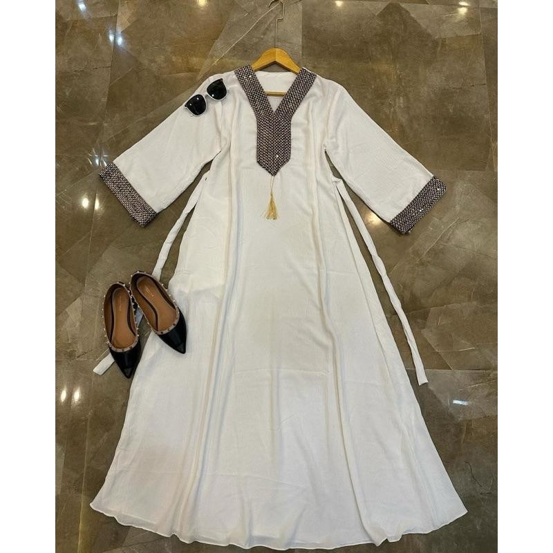 Ef Fayola Dress + Koleksi Hari Raya + Baju Lebaran + Gamis Putih + Gamis Wanita Cantik