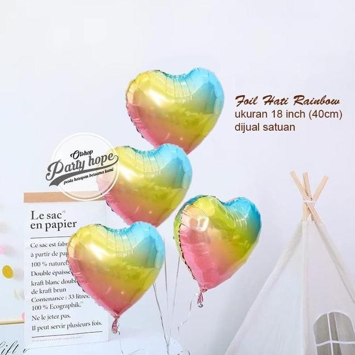 >*>*>*>*] balon foil hati rainbow pastel / balon bentuk hati / balon foil love