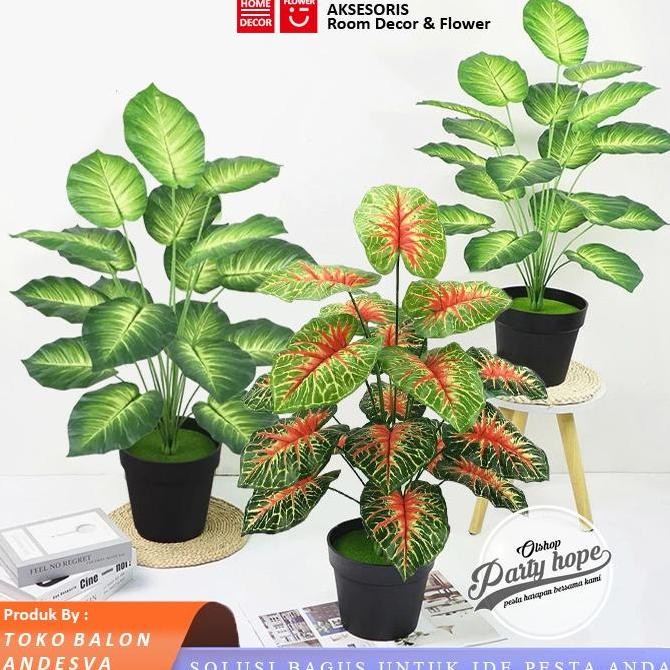 ] daun keladi aglonema hias saun plastik bunga artificial jumbo keladi