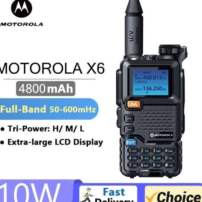 HT MOTOROLA X6 Walkie Talkie Radio FM AM Frekuensi Penerbangan Baterai