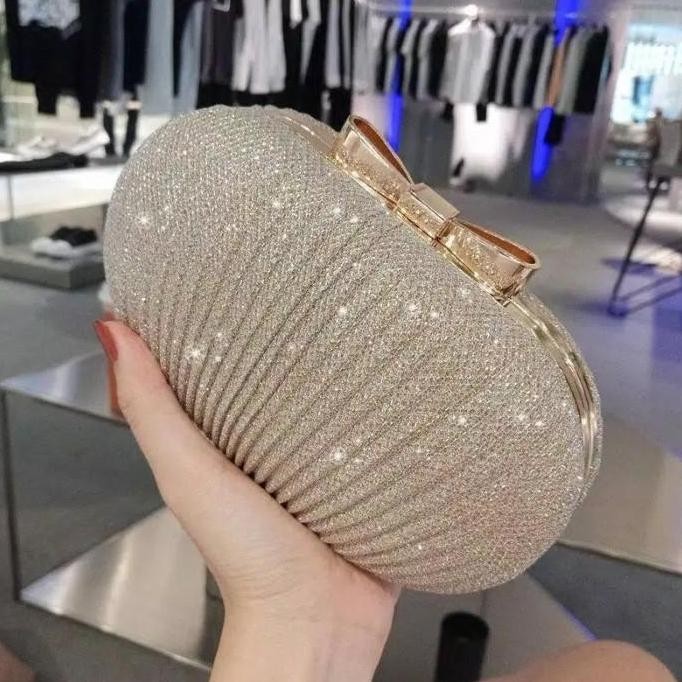 TERLARIS Tas Dompet Clutch Hand Bag Pesta Kondangan Wanita Import Terbaru 67 Bahan PU Warna Gold Uku