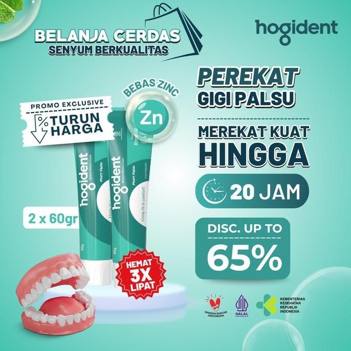 

[WIB SALE] Hogident Lem Perekat Gigi Palsu Tahan hingga 20 jam - Bundling 2pcs 60gram