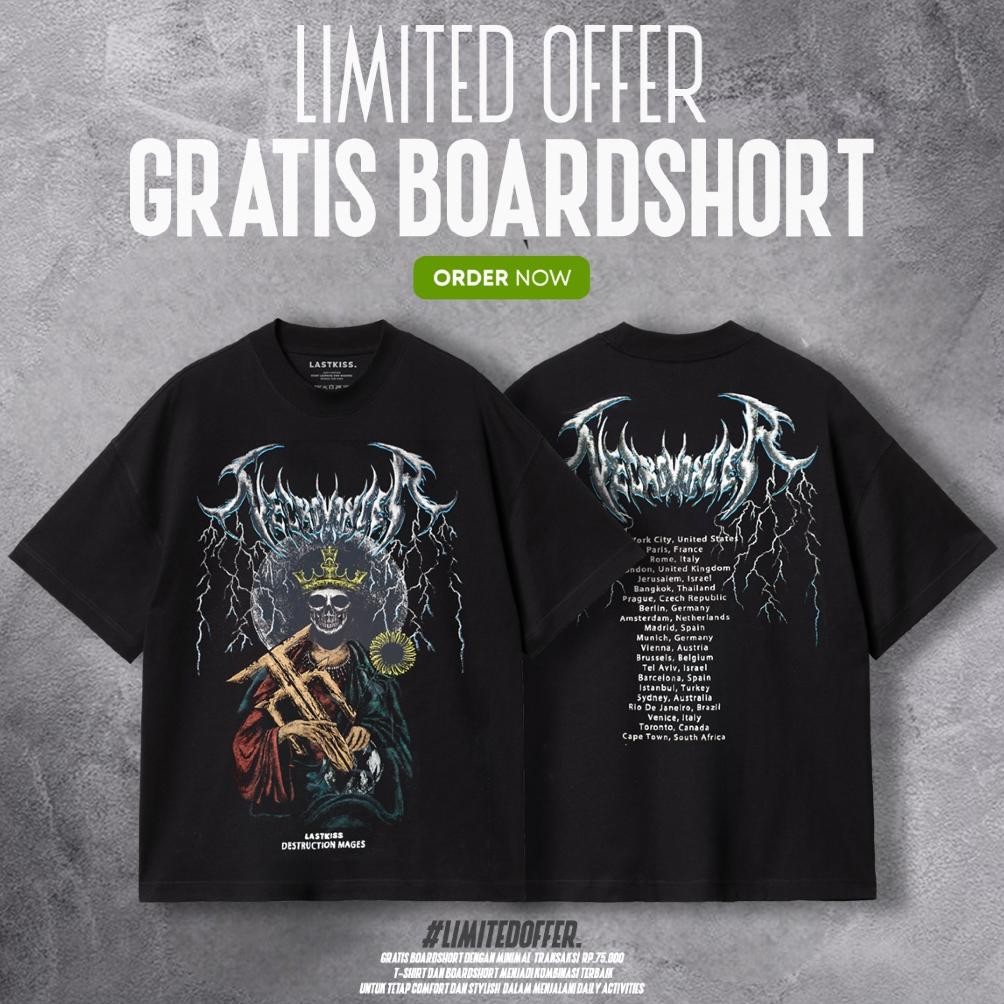 Promo Lastkiss Kaos Distro T-Shirt Lengan Pendek Baju Hitam Pria Necromancer