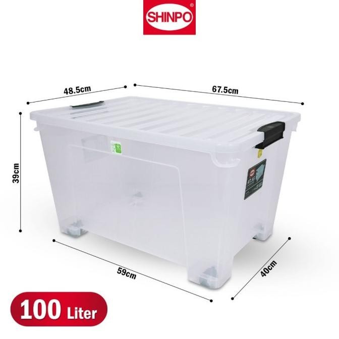 SIP 102 Box Container Bening CB 100 Liter Shinpo Transparan Kontainer Penyimpanan Rak Susun Barang