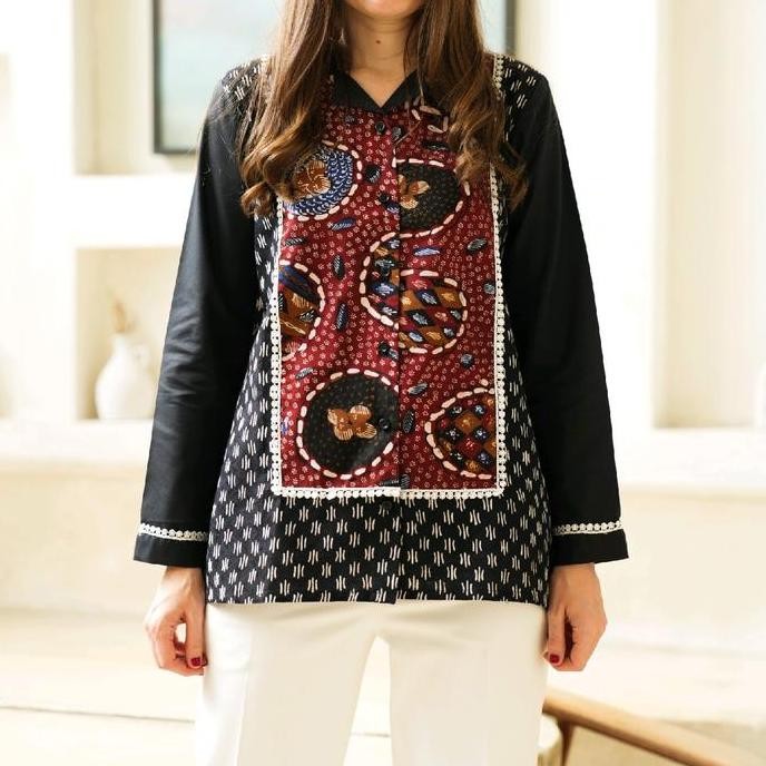 BLOUSE BATIK TULIS  BT 1 ATASAN BLUS KERJA WANITA MODERN