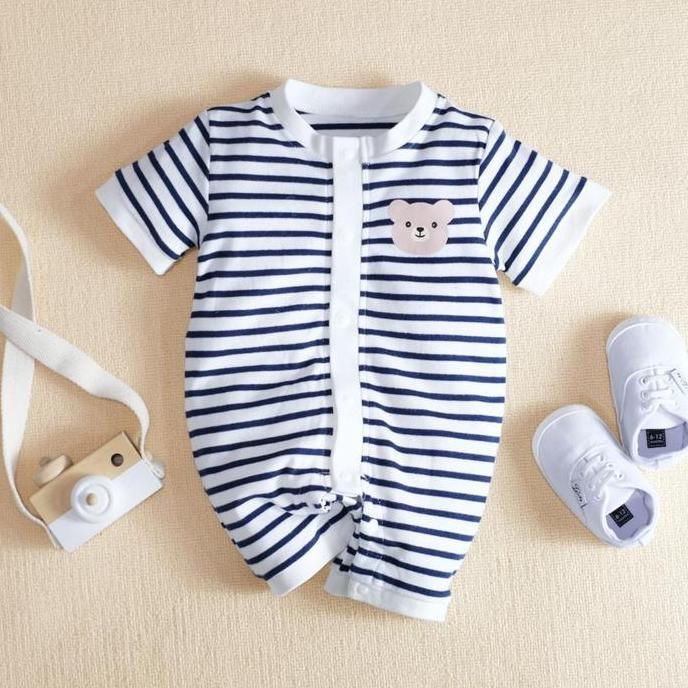 Babylovanta Jumper Bayi Newborn Laki-Laki Dan Cewek Motif Garis Salur Premium Bahan Katun Usia 0-18 
