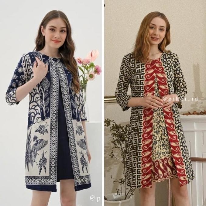 DRESS BATIK WANITA MODERN LENGAN PANJANG / SERAGAM DRESS SEMI ROMPI