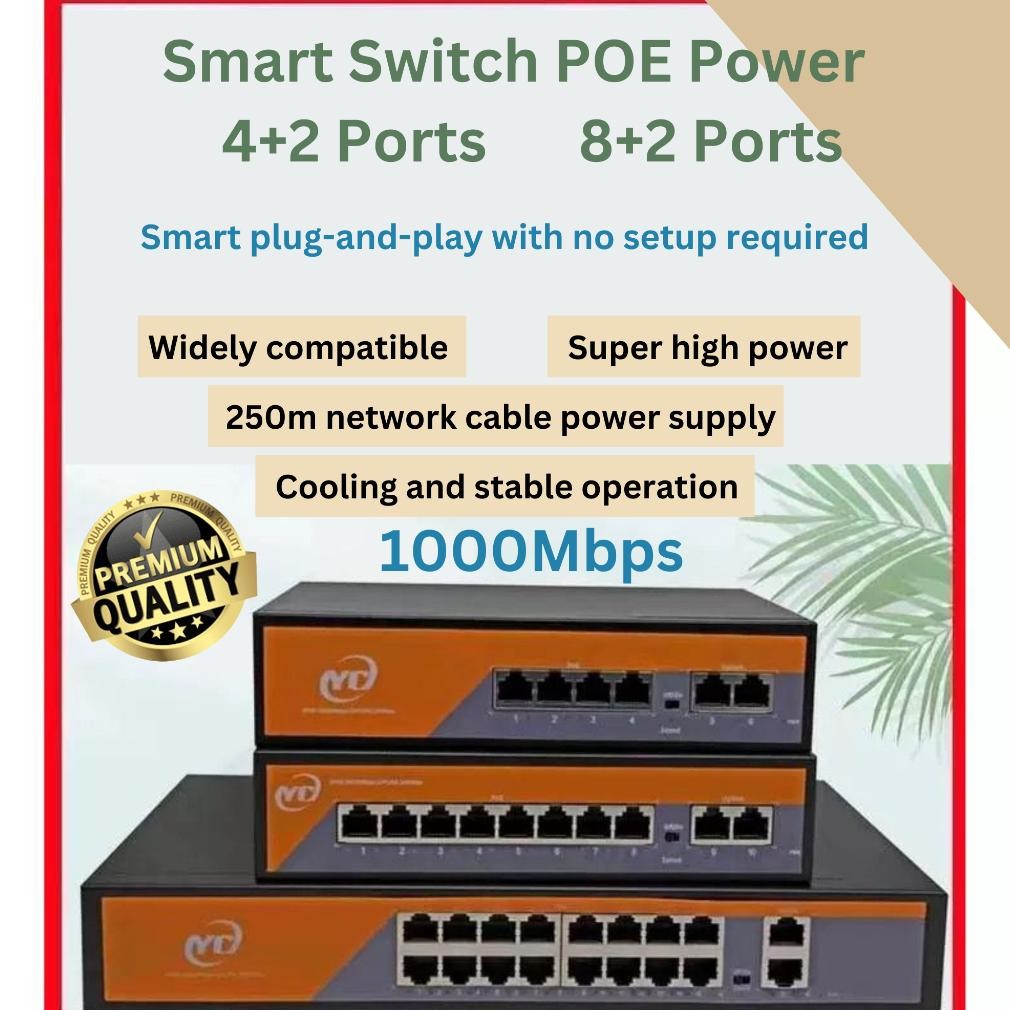 SWITCH POE 4Port / SWITCH POE 8Port / POE SWITCH 4+2PORTS / POE SWITCH 8+2PORTS Gigabyte 1000Mbps / 