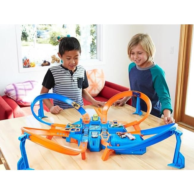 Good Deal Hot Wheels Toy Car Track Set, Criss Cross Crash With 1:64 Scale Vehicle, Powered By A Moto