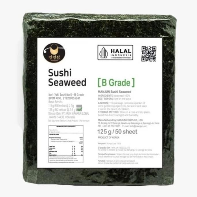 

Manjun Roasted Sushi Nori Seaweed 50 lembar 120gr / Yaki Sushi Nori Grade B / SUSHI SEAWEED RUMPUT LAUT Korea Grade B aSt