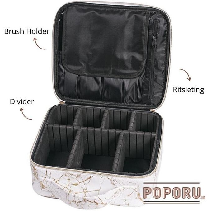 Sale Poporu Exclusive White Gold Marble Box  - Cosmetics Bag Organizer For Make Up - Tas Tempat Kosm