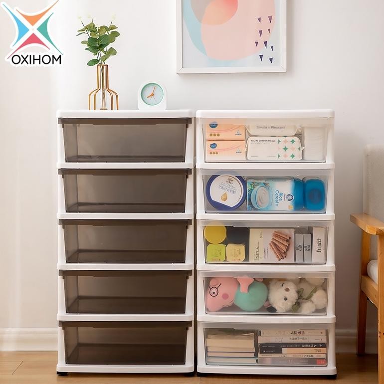 Oxihom Lemari Plastik Susun Transparan Laci Plastik Lemari Pakaian