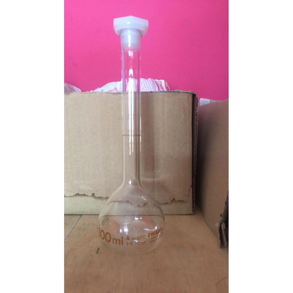 Volumetric Flask Iwaki Pyrex 100 Ml / Labu Ukur Original Dan Terpercaya