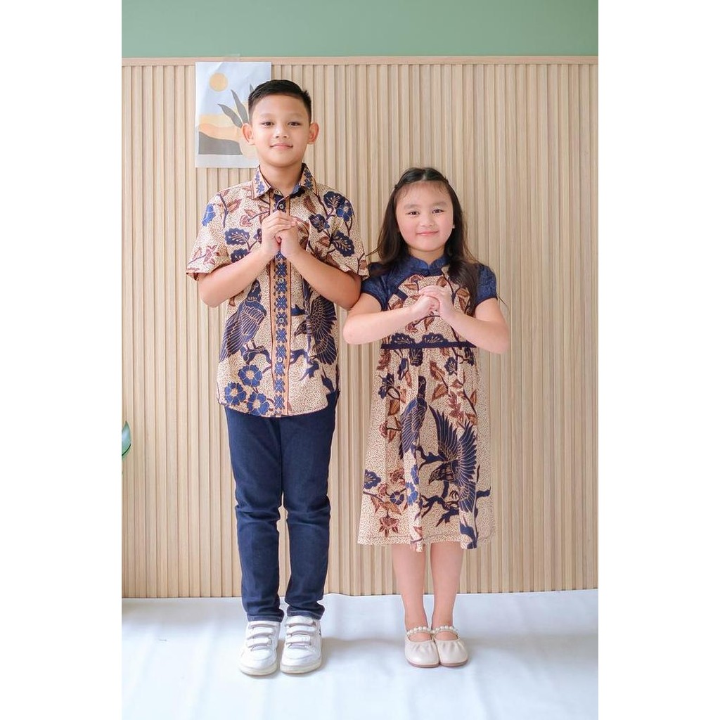 DRESS BATIK ANAK PEREMPUAN / KEMEJA BATIK ANAK LAKI-LAKI - UPH NAVY