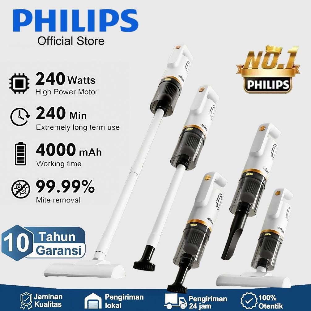 PHILIPS 8 in 1COD998000Pa Vacuum Cleaner Nirkabel Genggam Dengan Gagang Panjang Penyedot Debu Portab