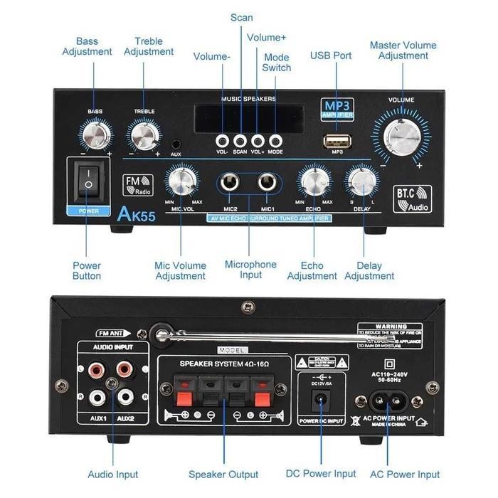 Ampli Audio Powerfull Bluetooth HiFi 2 Channel