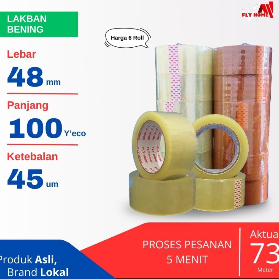 

Flyhome Lakban Bening 100Yard 2Inchi 48Mm X 100Yard 6 Roll 100 Yard Eco