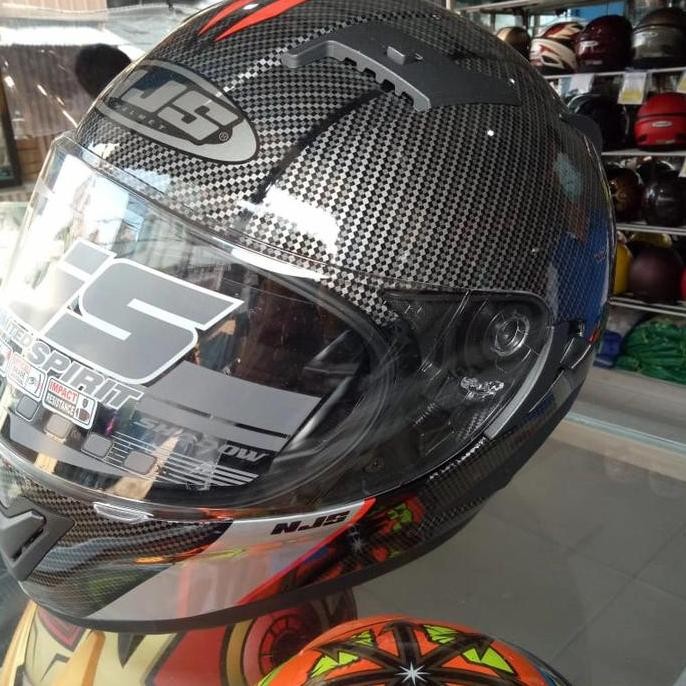 BEBAS ONGKIR - HELM NJS SHADOW DOUBLE VISOR MOTIF CARBON KILAT